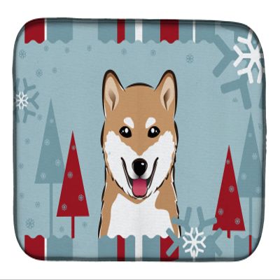 Caroline's Treasures BB1721DDM Winter Holiday Shiba Inu Dish Drying Mat Absorbent Dish Drying Mat Pad for Kitchen Counter Dish Drainer Mat for Countertop, 14 x 21", Multicolor