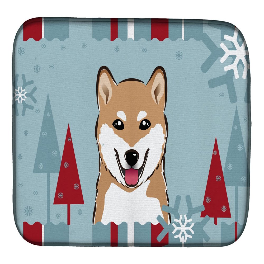 Caroline's Treasures BB1721DDM Winter Holiday Shiba Inu Dish Drying Mat Absorbent Dish Drying Mat Pad for Kitchen Counter Dish Drainer Mat for Countertop, 14 x 21", Multicolor
