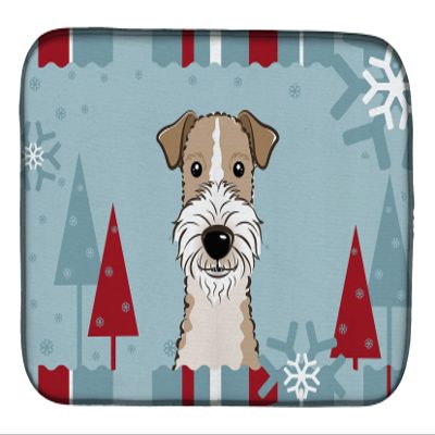 Caroline's Treasures BB1743DDM Winter Holiday Wire Haired Fox Terrier Dish Drying Mat Absorbent Dish Drying Mat Pad for Kitchen Counter Dish Drainer Mat for Countertop, 14 x 21", Multicolor