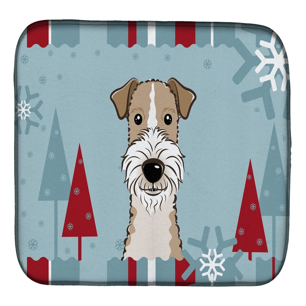 Caroline's Treasures BB1743DDM Winter Holiday Wire Haired Fox Terrier Dish Drying Mat Absorbent Dish Drying Mat Pad for Kitchen Counter Dish Drainer Mat for Countertop, 14 x 21", Multicolor