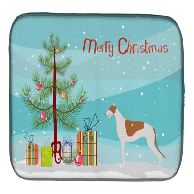 Caroline's Treasures BB2923DDM Greyhound Merry Christmas Tree Dish Drying Mat Absorbent Dish Drying Mat Pad for Kitchen Counter Dish Drainer Mat for Countertop, 14 x 21", Multicolor