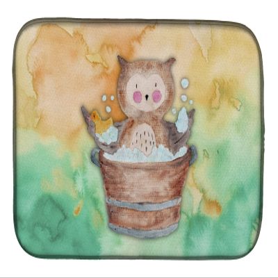 Caroline's Treasures BB7342DDM Owl Bathing Watercolor Dish Drying Mat Absorbent Dish Drying Mat Pad for Kitchen Counter Dish Drainer Mat for Countertop, 14 x 21", Multicolor