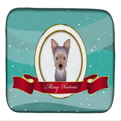 Caroline's Treasures BB1542DDM Yorkie Puppy Merry Christmas Dish Drying Mat Absorbent Dish Drying Mat Pad for Kitchen Counter Dish Drainer Mat for Countertop, 14 x 21", Multicolor