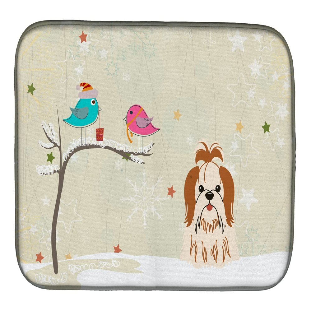 Caroline's Treasures BB2559DDM Christmas Presents between Friends Shih Tzu - Red and White Dish Drying Mat Absorbent Dish Drying Mat Pad for Kitchen Counter Dish Drainer Mat for Countertop, 14 x 21",