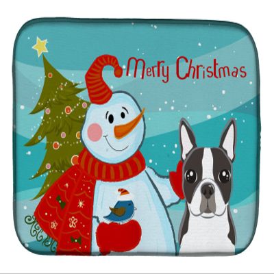 Caroline's Treasures BB1823DDM Snowman with Boston Terrier Dish Drying Mat Absorbent Dish Drying Mat Pad for Kitchen Counter Dish Drainer Mat for Countertop, 14 x 21", Multicolor