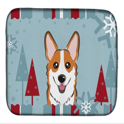 Caroline's Treasures BB1750DDM Winter Holiday Red Corgi Dish Drying Mat Absorbent Dish Drying Mat Pad for Kitchen Counter Dish Drainer Mat for Countertop, 14 x 21", Multicolor