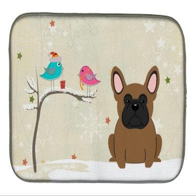 Caroline's Treasures BB2485DDM Christmas Presents between Friends French Bulldog - Brown Dish Drying Mat Absorbent Dish Drying Mat Pad for Kitchen Counter Dish Drainer Mat for Countertop, 14 x 21", Mu