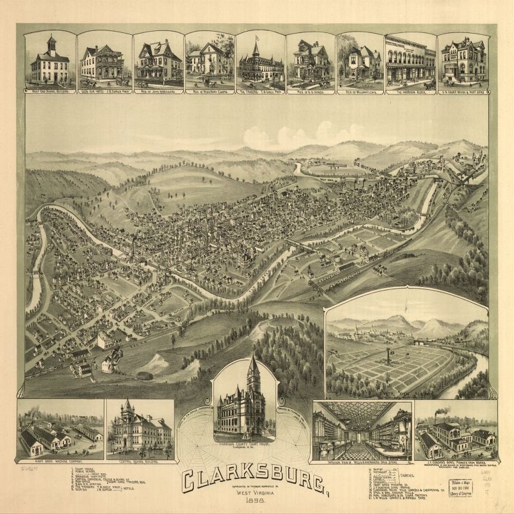 18" x 24" 1898 Map of Clarksburg West Virginia