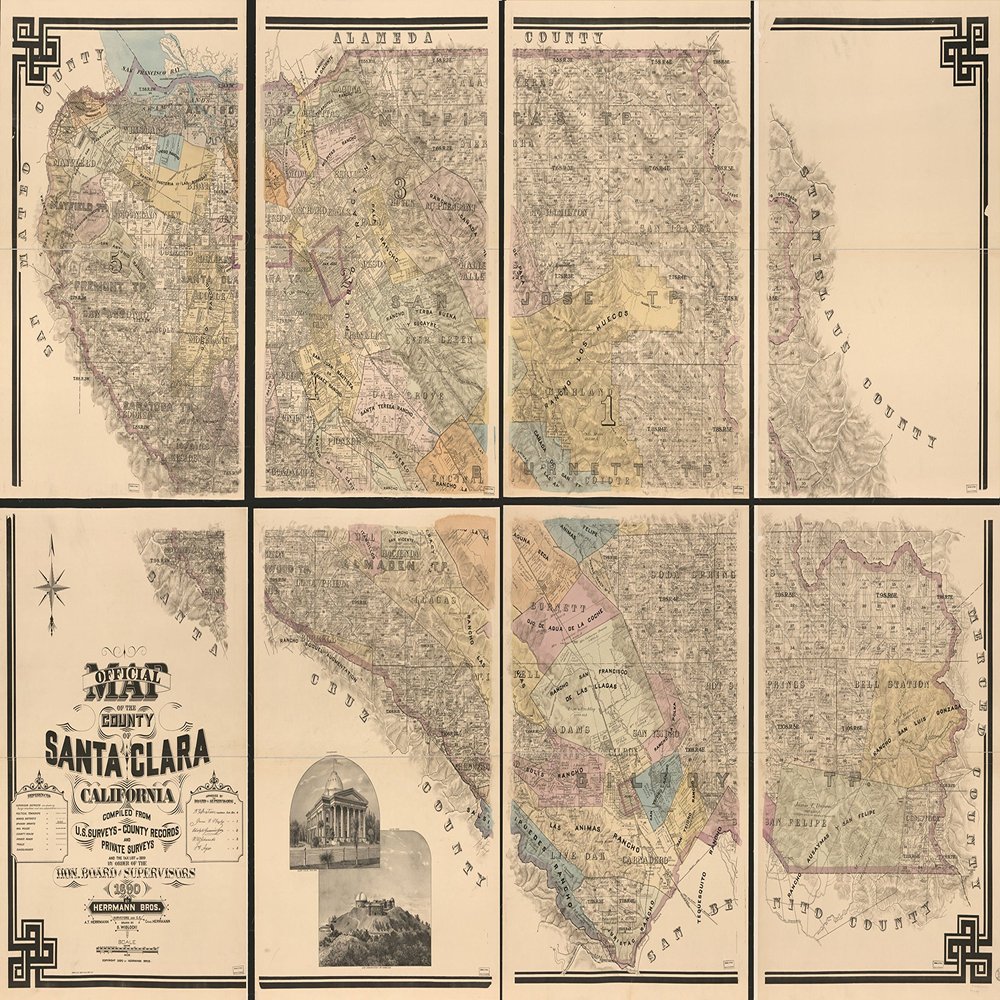 16" x 24" 1890 Map Of Santa Clara County California From US Surveys
