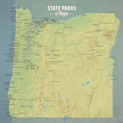 Oregon State Parks Checklist Map 18x24 Poster (Natural Earth)