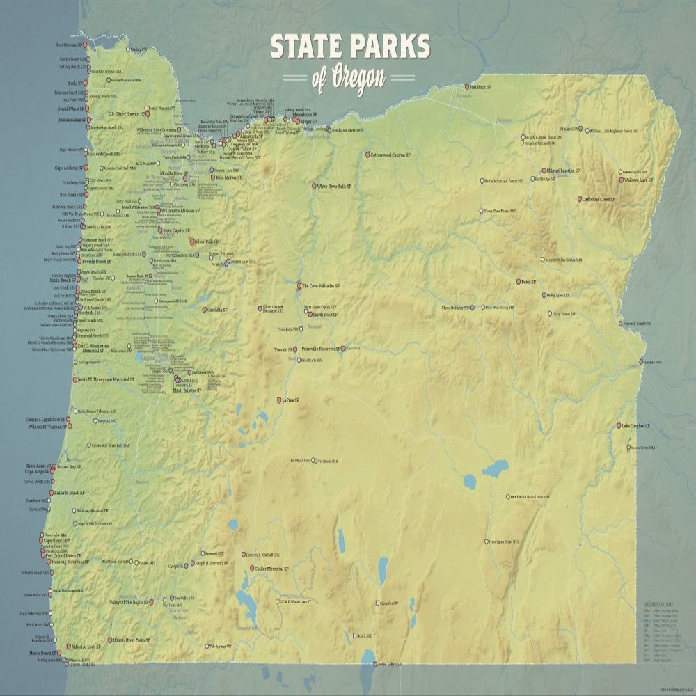 Oregon State Parks Checklist Map 18x24 Poster (Natural Earth)