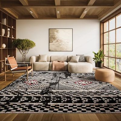 SAFAVIEH Area Rug 8x10 - Adirondack Collection - Large - Black & Light Grey, Boho Distressed Design, Non-Shedding & Easy Cleaning, Ideal for Living Room, Bedroom, Office, Dining Space (ADR202Z)