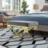 Modway Rove Greek Key X-Base Entryway Modern Bench With Velvet Upholstery in Gold Gray view 1