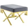 Modway Rove Greek Key X-Base Entryway Modern Bench With Velvet Upholstery in Gold Gray view 2