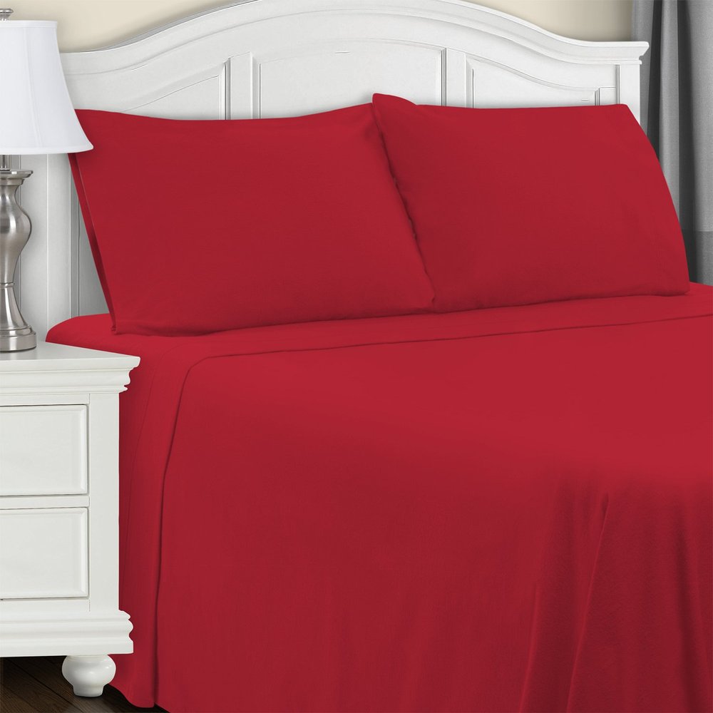 BLUENILEMILLS Deep Pocket Cotton Flannel Solid Sheet Set, Twin XL, Flat Sheet 66" x 96", Fitted Sheet 39" x 75", and Pillowcases 20" x 30", Burgundy, 3-Pieces by Blue Nile Mills