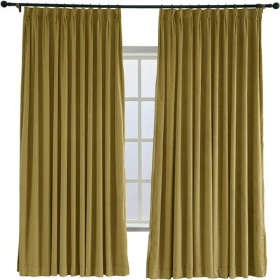 TWOPAGES 52 W x 102 L Pinch Pleat Curtain Room Darkening Velvet Curtain Drapery Panel for Traverse Rod or Track, Living Room Bedroom Meetingroom Club Theater Patio Door (1 Panel), Fawn