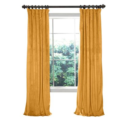 TWOPAGES 150 W x 102 L Flat Hook Room Darkening Velvet Curtain with Blackout Lining Drapery Panel for Traverse Rod Or Track, Living Room Bedroom Meetingroom Club Theater Patio Door (1 Panel), Orange