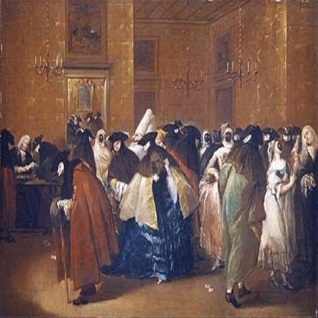Ladies and Gentlemen In Carnival Costume In The Ridotto Venice Poster Print by Francesco Guardi (10 x 14)