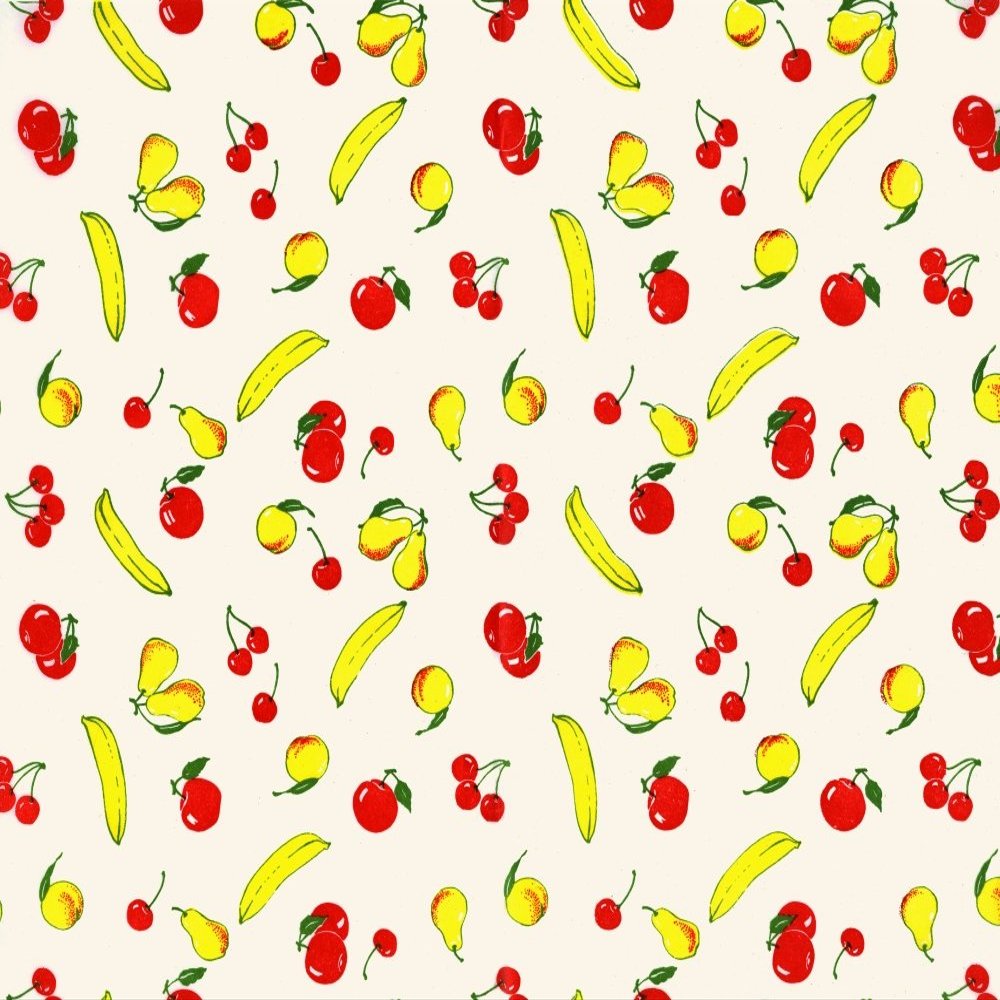 Patch of vintage wallpaper of bananas pears peaches cherries and apples Poster Print by unknown (24 x 36)