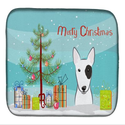 Caroline's Treasures BB1581DDM Christmas Tree and Bull Terrier Dish Drying Mat Absorbent Dish Drying Mat Pad for Kitchen Counter Dish Drainer Mat for Countertop, 14 x 21", Multicolor