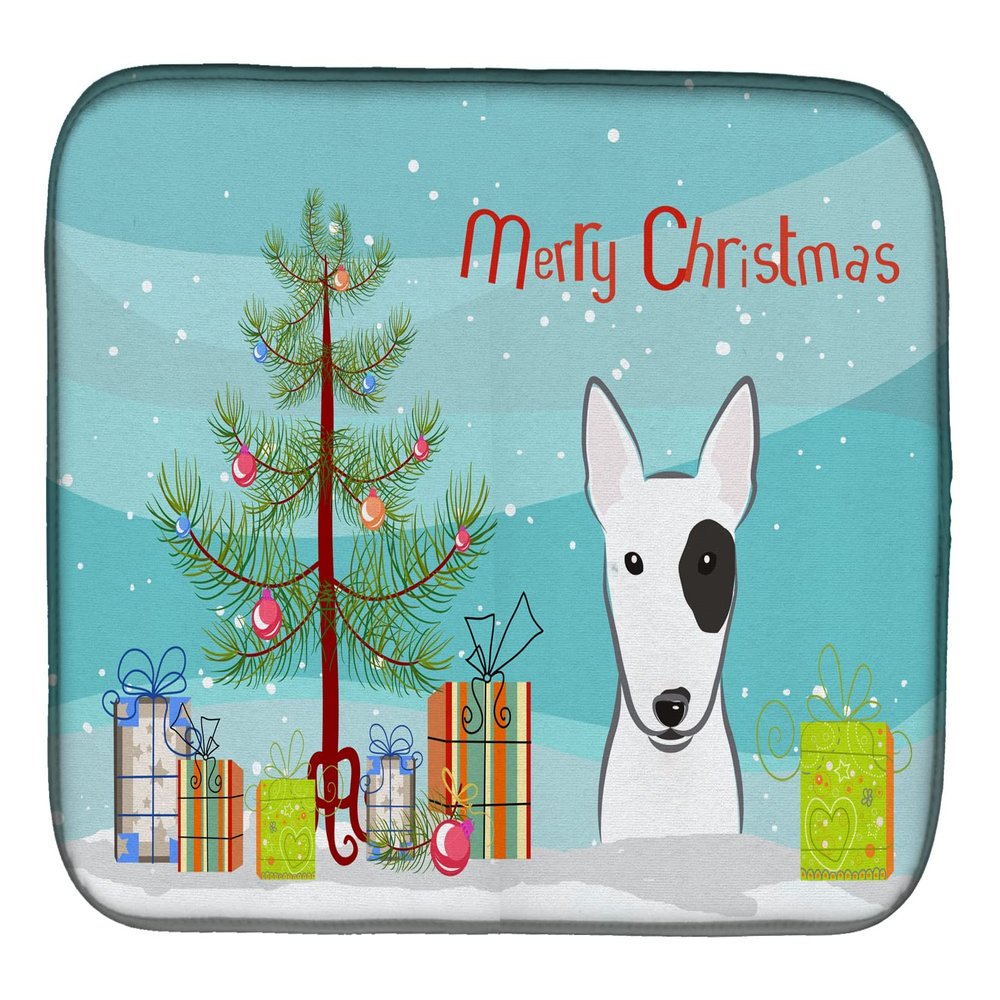 Caroline's Treasures BB1581DDM Christmas Tree and Bull Terrier Dish Drying Mat Absorbent Dish Drying Mat Pad for Kitchen Counter Dish Drainer Mat for Countertop, 14 x 21", Multicolor
