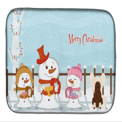 Caroline's Treasures BB2444DDM Merry Christmas Carolers Chinese Crested Cream Dish Drying Mat Absorbent Dish Drying Mat Pad for Kitchen Counter Dish Drainer Mat for Countertop, 14 x 21", Multicolor