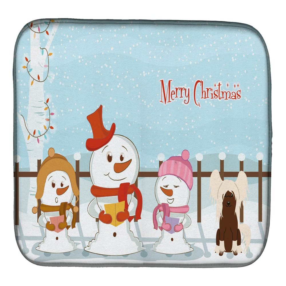 Caroline's Treasures BB2444DDM Merry Christmas Carolers Chinese Crested Cream Dish Drying Mat Absorbent Dish Drying Mat Pad for Kitchen Counter Dish Drainer Mat for Countertop, 14 x 21", Multicolor