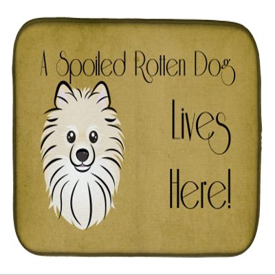 Caroline's Treasures BB1455DDM Pomeranian Spoiled Dog Lives Here Dish Drying Mat Absorbent Dish Drying Mat Pad for Kitchen Counter Dish Drainer Mat for Countertop, 14 x 21", Multicolor