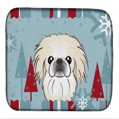 Caroline's Treasures BB1717DDM Winter Holiday Pekingese Dish Drying Mat Absorbent Dish Drying Mat Pad for Kitchen Counter Dish Drainer Mat for Countertop, 14 x 21", Multicolor