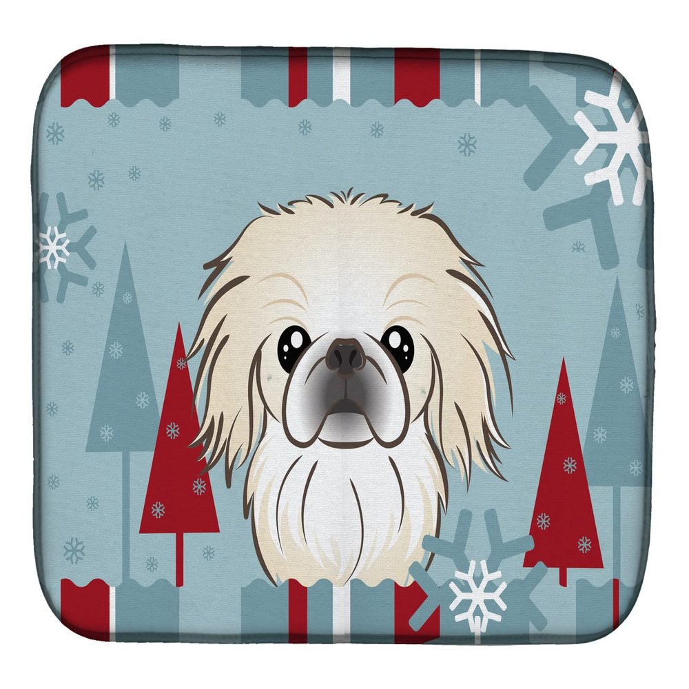 Caroline's Treasures BB1717DDM Winter Holiday Pekingese Dish Drying Mat Absorbent Dish Drying Mat Pad for Kitchen Counter Dish Drainer Mat for Countertop, 14 x 21", Multicolor