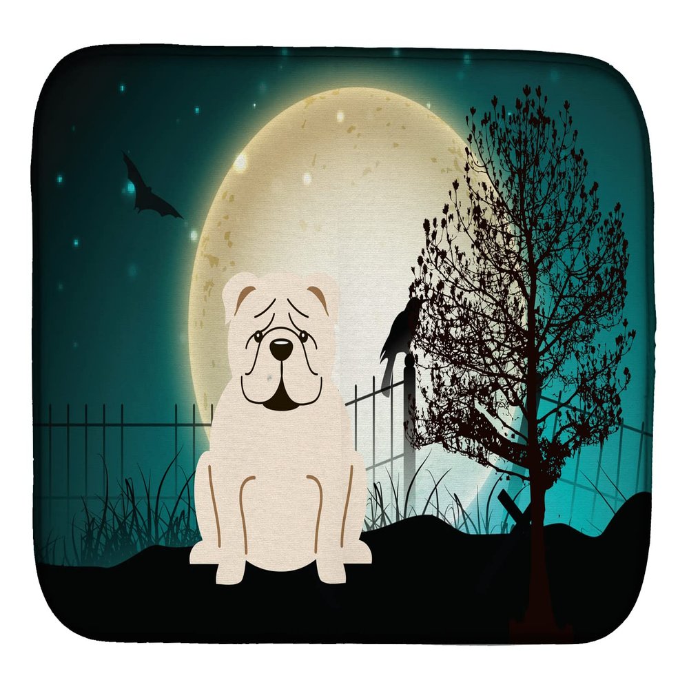 Caroline's Treasures BB2313DDM Halloween Scary English Bulldog White Dish Drying Mat Absorbent Dish Drying Mat Pad for Kitchen Counter Dish Drainer Mat for Countertop, 14 x 21", Multicolor