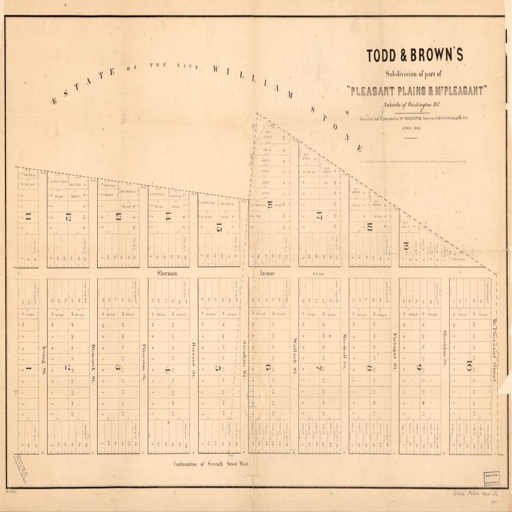 16" x 24" 1868 Map of Pleasant Plains & Mount Pleasant Washington DC Suburbs