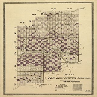 16" x 24" 1893 Map of Franklin County Arkansas Showing Little Rock & Fort Smith Railway