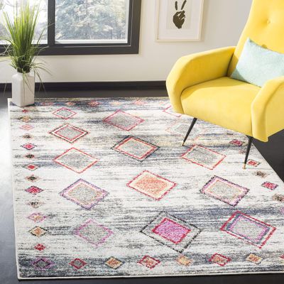 SAFAVIEH Area Rug 8x10 - Adirondack Collection - Large - Light Grey & Red, Moroccan Boho Design, Non-Shedding & Easy Cleaning, Ideal for Living Room, Bedroom, Office, Dining Space (ADR205F)