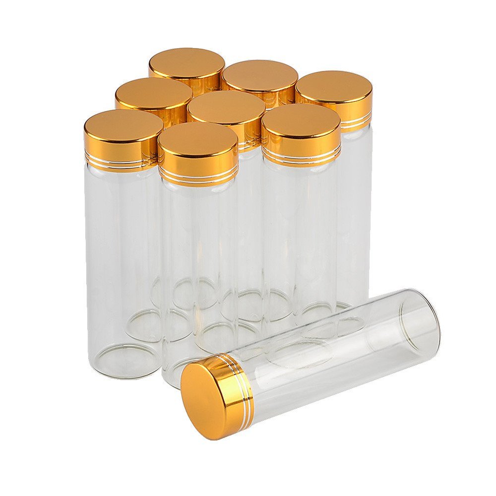 12units Empty Jars Glass Bottle with Aluminium Gold Color Screw Cap 50ml Sealed liquid Food Gift Container (12, 50ML-Golden Lid)