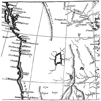 USA Map Of Oregon Na Section Of A 1795 Map By J Russell Showing What Was Known Of The Region Before The Lewis And Clark Expedition Poster Print by (18 x 24)