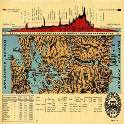 Map of the Panama canal from 1944 complete with elevations and details on the countries that contributed to building it Poster Print by Curt Teich & Company (18 x 24)