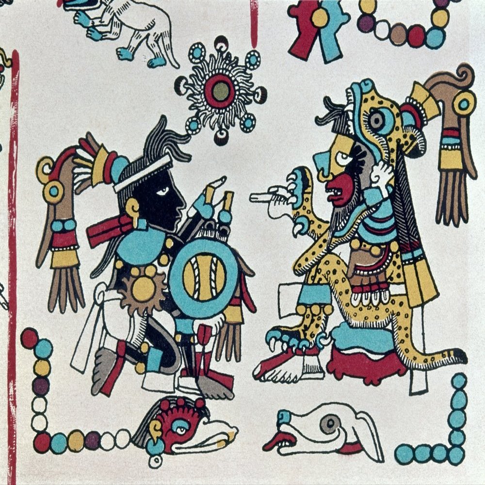 Mexico Mixtec Rulers Nmixtec King Eight Deer Jaguar Claw (Left) Negotiates Treaties With A Tribal Leader Twelve Dragon Detail From The Codex Zouche-Nutall C1450 Poster Print by (18 x 24)