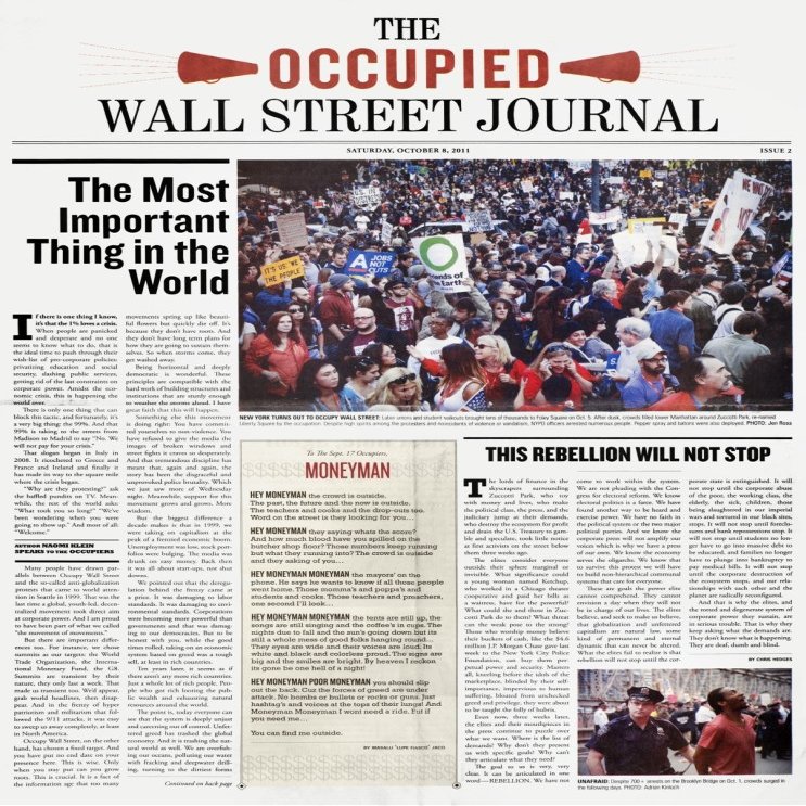 Occupy Wall Street 2011 Nfront Page Of The Second Issue Of The Occupied Wall Street Journal Distributed By Demonstrators At Zuccotti Park In Downtown Manhattan 8 October 2011 Poster Print by (18 x 24