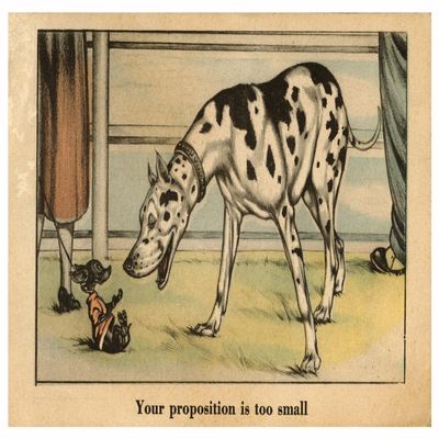 Humorous vintage postcard of dogs A great Dane is much larger that his fellow dog Art by Vincenzo Zito (d2010) Poster Print by Vincenzo Zito (18 x 24)