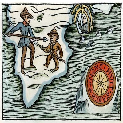 Greenland Vikings Na Viking Fighting With A Pygmy Or Eskimo Of Greenland And The Landmark Of Hvitserk Color Woodcut From Olaus Magnus Hisotria De Gentibus Septentrionalibus Rome 1555 Poster Print by