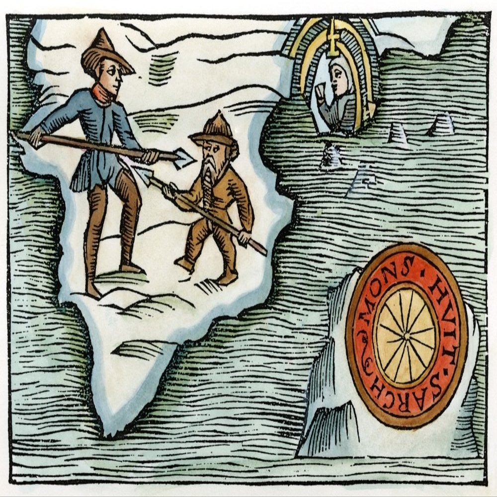 Greenland Vikings Na Viking Fighting With A Pygmy Or Eskimo Of Greenland And The Landmark Of Hvitserk Color Woodcut From Olaus Magnus Hisotria De Gentibus Septentrionalibus Rome 1555 Poster Print by