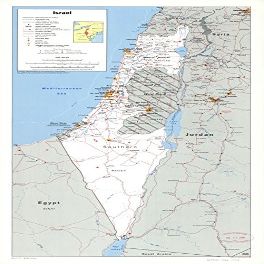 12" x 24" 1988 Map Of Israel International Boundary Airfields