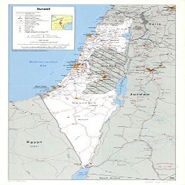12" x 24" 1988 Map Of Israel International Boundary Airfields