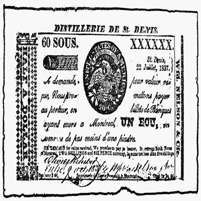 Canadian Currency 1837 Nrebellion Scrip Issued Under The Name Distillery Of St Denis Displaying Various Combinations Of The Monetary Values Of France England The US And Spain 1837 Poster Print by (24