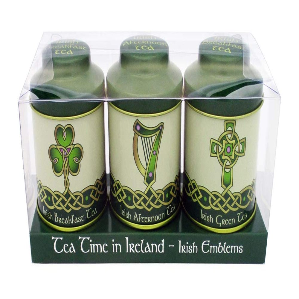 Royal Tara Irish Tea Set Breakfast Afternoon Green Tea Icons Emblem Set of 3 Tea Caddies Gift Shamrock Cross Harp
