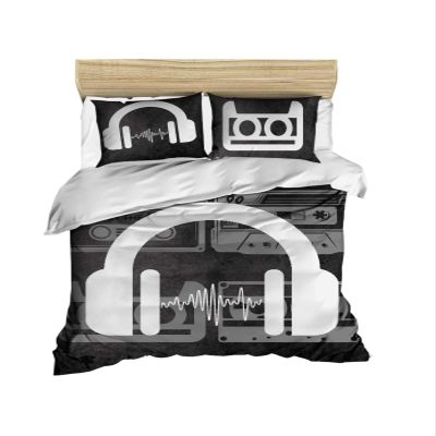 3D Printed 100% Cotton Music Bedding Set, Vintage Music Themed Bed Set, Full/Queen Size Quilt/Duvet Cover Set, Black White, Comforter Included (4 Pcs)