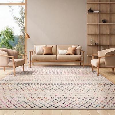 SAFAVIEH Area Rug 8x10 - Madison Collection - Large - Ivory & Fuchsia, Moroccan Boho Distressed Design, Non-Shedding & Easy Cleaning, Ideal for Living Room, Bedroom, Office, Dining Space (MAD798A)