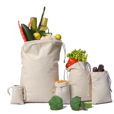 Cotton Muslin Bags, 100% Organic Cotton with Double Drawstring. Premium Quality Reusable Eco-Friendly Natural Muslin Bags. (50, 5 x 8 Inches)