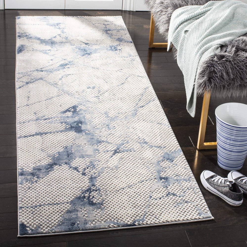 SAFAVIEH Meadow Collection 2'7" x 8' NavyIvory MDW180N Modern Abstract Runner Rug